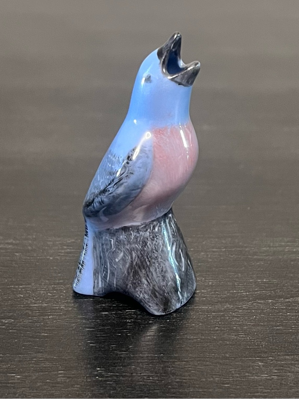 VTG Ceramic Bluebird Pie Bird Vent Funnel Blue Songbird On Stump 3”